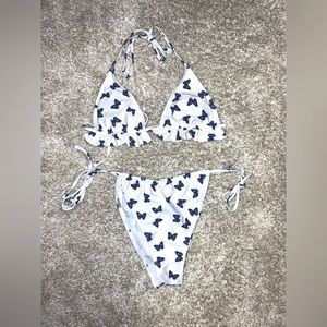 White and blue butterfly bikini